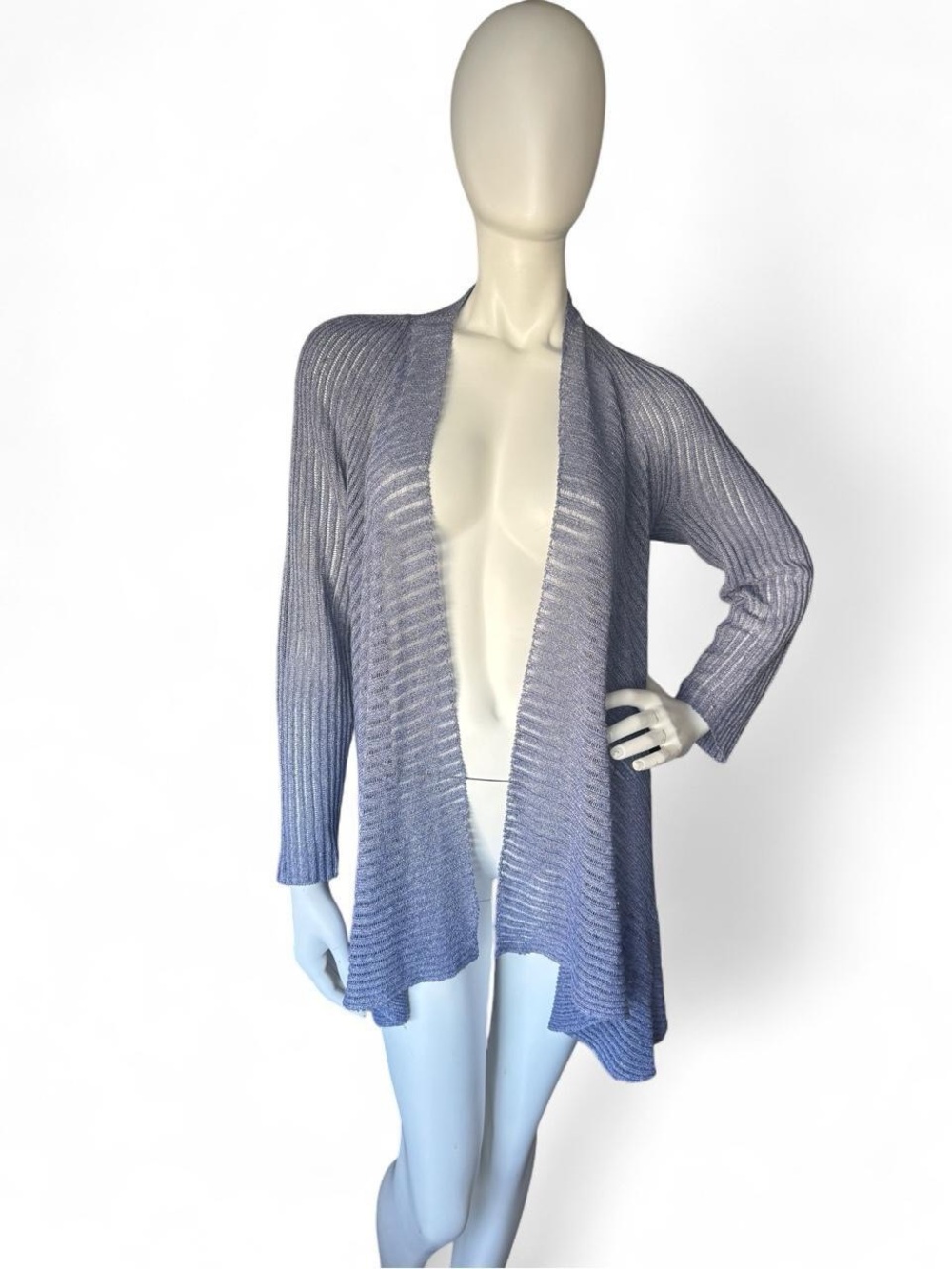 Eileen Fisher Pale Blue Open-Front Ribbed Cardigan